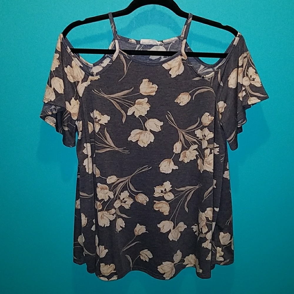 Floral open shoulder top